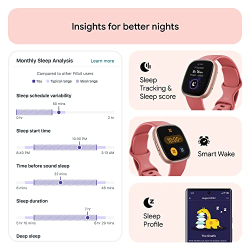 Fitbit Versa 4 Fitness Smartwatch with Daily Readiness, GPS, 24/7 Heart Rate, 40+ Exercise Modes, Sleep Tracking and more, Pink Sand/Copper Rose, One Size (S & L Bands Included)