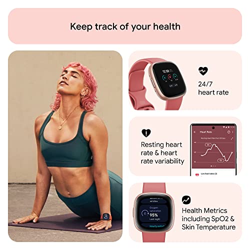 Fitbit Versa 4 Fitness Smartwatch with Daily Readiness, GPS, 24/7 Heart Rate, 40+ Exercise Modes, Sleep Tracking and more, Pink Sand/Copper Rose, One Size (S & L Bands Included)