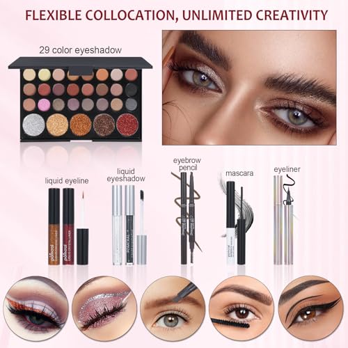 Makeup Kit For Wonmen Full Kit Eyeshadow Eyeliner lipgloss, Lipstick Makeup brushes Mascara Eyebrow pencil Concealer Face Powder Primer make up Set For Girls Beginners