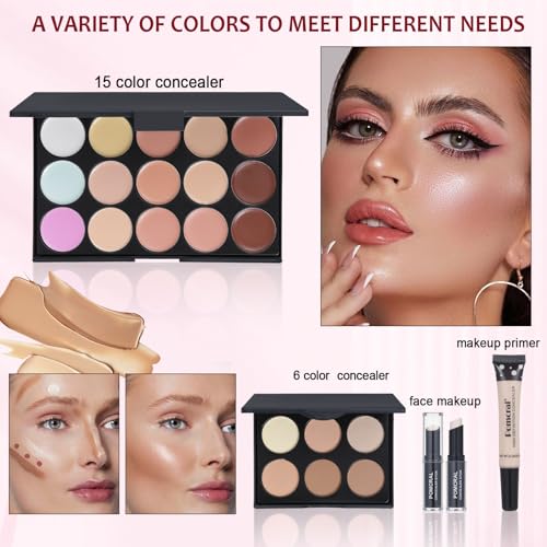 Makeup Kit For Wonmen Full Kit Eyeshadow Eyeliner lipgloss, Lipstick Makeup brushes Mascara Eyebrow pencil Concealer Face Powder Primer make up Set For Girls Beginners