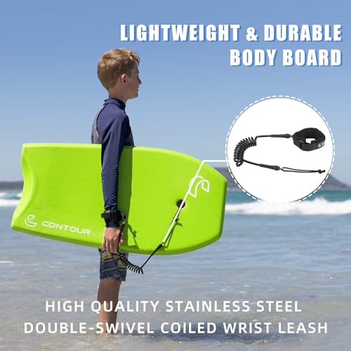 Crest 37'' Bodyboard for Beach Ocean Pool Body Boards Lightweight Durable EPS Core Dual Channel Double Swivel Coiled Wrist Leash Body Board for All Surfing Levels