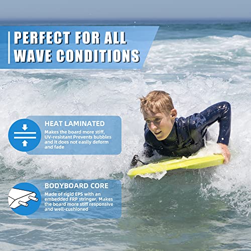 Crest 37'' Bodyboard for Beach Ocean Pool Body Boards Lightweight Durable EPS Core Dual Channel Double Swivel Coiled Wrist Leash Body Board for All Surfing Levels