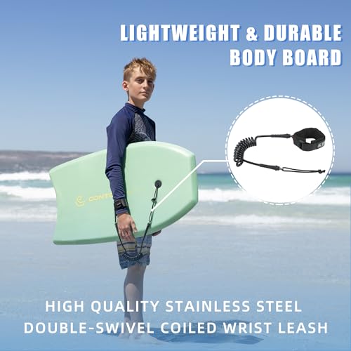 Reed Body Board 33 Inches Bodyboard Body Boards for Beach Kids Lightweight EPS Core Dual Channel Double Swivel Coiled Wrist Leash for All Surfing Levels