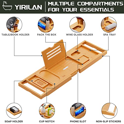 Yirilan Premium Bathtub Tray Caddy - Expandable Bath Tray - Unique House Warming Gifts, New Home, Anniversary & Wedding Gifts for Couple, Bridal Shower Gift for Women