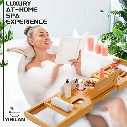 Yirilan Premium Bathtub Tray Caddy - Expandable Bath Tray - Unique House Warming Gifts, New Home, Anniversary & Wedding Gifts for Couple, Bridal Shower Gift for Women