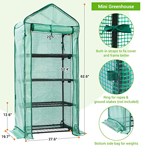 Mini Greenhouse with Screen Roof, Ohuhu Upgraded Portable 4 Tier Small Greenhouses for Outdoors Indoor with Reelable Door, Heavy Duty Plastic Green House for Outside Garden Patio Yard Porch Balcony