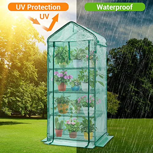 Mini Greenhouse with Screen Roof, Ohuhu Upgraded Portable 4 Tier Small Greenhouses for Outdoors Indoor with Reelable Door, Heavy Duty Plastic Green House for Outside Garden Patio Yard Porch Balcony