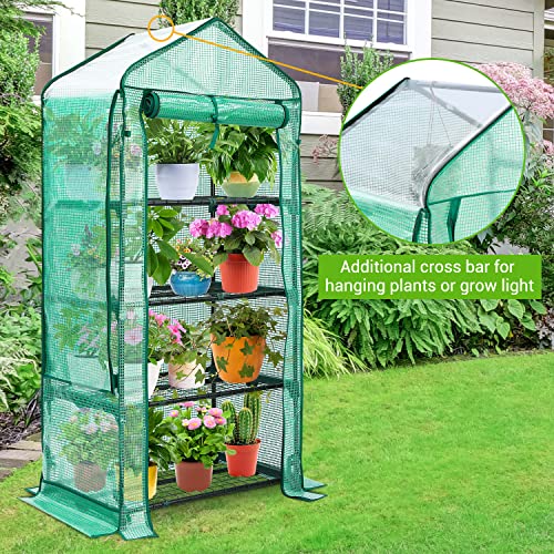 Mini Greenhouse with Screen Roof, Ohuhu Upgraded Portable 4 Tier Small Greenhouses for Outdoors Indoor with Reelable Door, Heavy Duty Plastic Green House for Outside Garden Patio Yard Porch Balcony