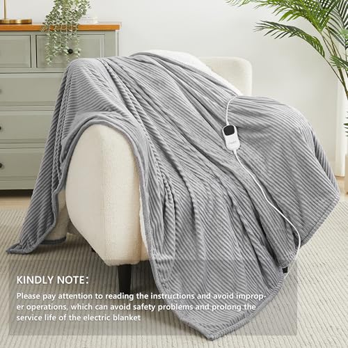 Homemate Heated Blanket Electric Throw - 50"x60" Heating Blanket Throw 4 Hours Auto-Off 5 Heat Levels Blanket Over-Heat Protection Soft Flannel Sherpa Heater ETL Certification