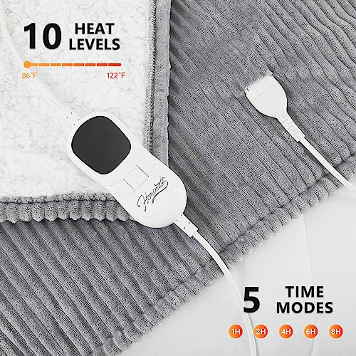 Homemate Heated Blanket Electric Throw - 50"x60" Heating Blanket Throw 4 Hours Auto-Off 5 Heat Levels Blanket Over-Heat Protection Soft Flannel Sherpa Heater ETL Certification