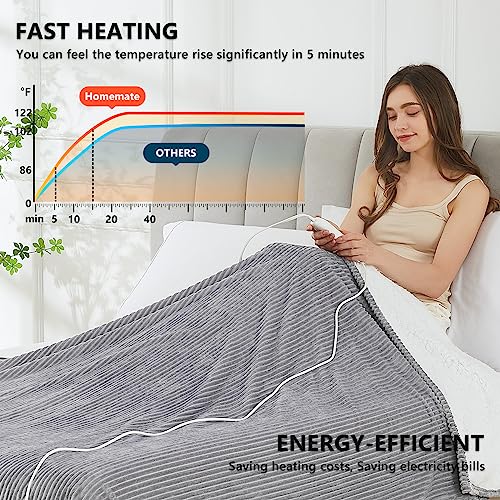 Homemate Heated Blanket Electric Throw - 50"x60" Heating Blanket Throw 4 Hours Auto-Off 5 Heat Levels Blanket Over-Heat Protection Soft Flannel Sherpa Heater ETL Certification