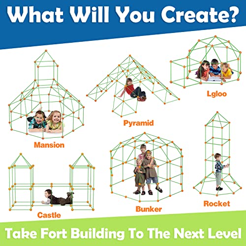 Tiny Land Kids-Fort-Building-Kit-80 Pieces-Creative Fort Toy for 5,6,7,8 Years Old Boy & Girls-STEM Building Toys DIY Castles Tunnels Play Tent Rocket Tower Indoor & Outdoor Playhouse