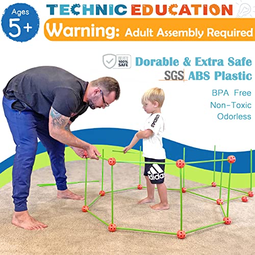 Tiny Land Kids-Fort-Building-Kit-80 Pieces-Creative Fort Toy for 5,6,7,8 Years Old Boy & Girls-STEM Building Toys DIY Castles Tunnels Play Tent Rocket Tower Indoor & Outdoor Playhouse