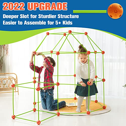 Tiny Land Kids-Fort-Building-Kit-80 Pieces-Creative Fort Toy for 5,6,7,8 Years Old Boy & Girls-STEM Building Toys DIY Castles Tunnels Play Tent Rocket Tower Indoor & Outdoor Playhouse