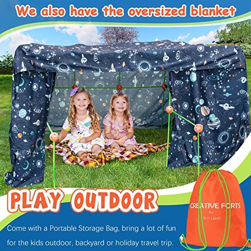Tiny Land Kids-Fort-Building-Kit-80 Pieces-Creative Fort Toy for 5,6,7,8 Years Old Boy & Girls-STEM Building Toys DIY Castles Tunnels Play Tent Rocket Tower Indoor & Outdoor Playhouse