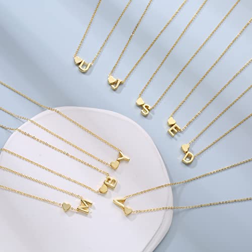 Dainty Initial Necklaces for Women 14K Gold Plated Heart Letter Necklace Personalized Initial Heart Pendant Necklace Tiny Letter Name Necklaces Gift for Teen Girls