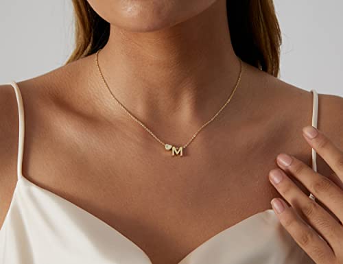 Dainty Initial Necklaces for Women 14K Gold Plated Heart Letter Necklace Personalized Initial Heart Pendant Necklace Tiny Letter Name Necklaces Gift for Teen Girls