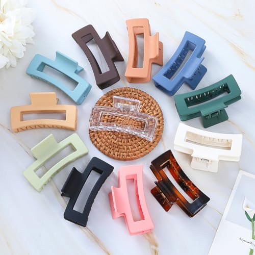 Sisiaipu 3.5 Inch Medium Hair Accessories - 12 Pcs Square Jaw Clips for Thick and Thin Hair, Rectangular Rectangle Basic Color Hair Clips for Women and Girls