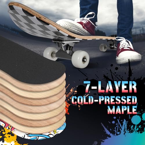 Pro Complete Skateboards for Beginners Girls Boys Kids Youths Teens Adults 31"x8" Skate Boards 7 Layers Canadian Maple Double Kick Deck Concave Longboard