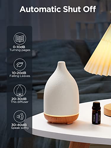 InnoGear Oil Diffuser, 150ML Ceramic Diffuser for Essential Oils Handcrafted Aromatherapy Diffuser Ultrasonic Cool Mist Humidifier with 2 Mist Modes Waterless Auto Off for Room Office, White