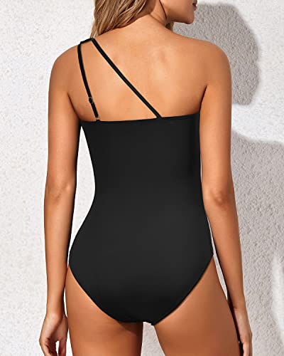 Holipick One Shoulder One Piece Swimsuit for Women Tummy Control Bathing Suits Modest Full Coverage Keyhole Swimwear