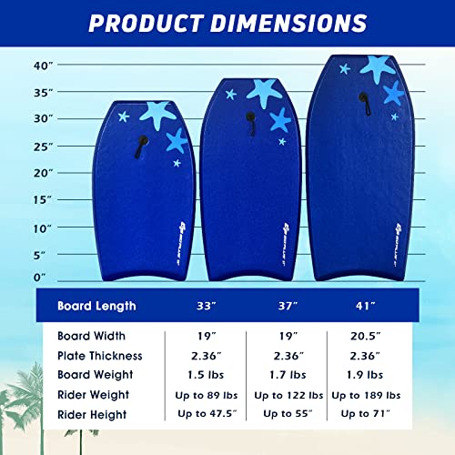 Goplus Boogie Boards for Beach, 33 inch/37 inch/41 inch Lightweight Body Board w/ Wrist Leash, Superior Buoyancy EPS Core & HDPE Slick Bottom, Surfboard for Kids Teens Adults Surfing