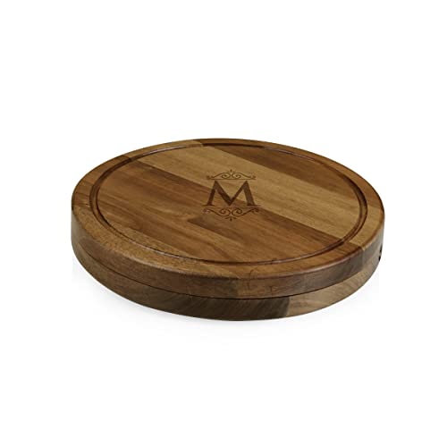 TOSCANA Monogram Initials M Personalized Acacia Circo Cheese Cutting Board & Tools Set