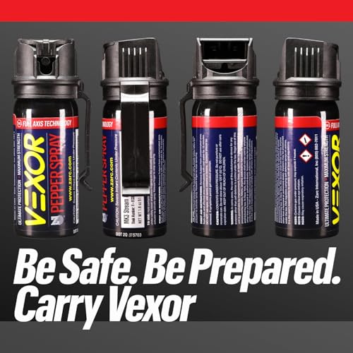 Vexor Pepper Spray w/Belt Clip for self defense - 2 Pack, Maximum Police Strength, 20-foot range, Full Axis (360°) capability, Flip Top safety for Quick and Accurate Aim, Protection for Women and Men