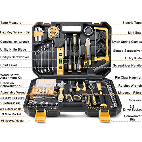 Sundpey Home Tool Kit 257-PCs - Household Basic Repair Tool Set for Men Women - General Hand Mechanic's Tool Set & Screwdriver Set & Wrench Set & Socket & Portable Tool Box Storage Case Blue