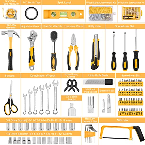 Sundpey Home Tool Kit 257-PCs - Household Basic Repair Tool Set for Men Women - General Hand Mechanic's Tool Set & Screwdriver Set & Wrench Set & Socket & Portable Tool Box Storage Case Blue