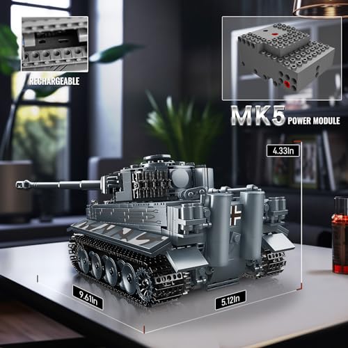 Mould King MOC Tiger Tank Building Blocks Set, Remote APP Control Military Vehicle Construction Block Kits, Adult Collectible Model Tanks Sets, Boy Toys for Birthday Gifts(800 Pieces)