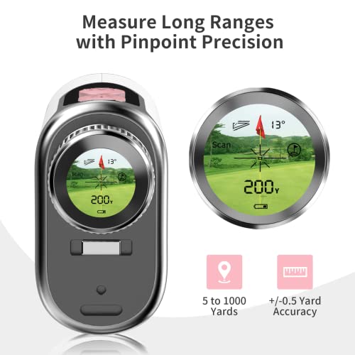 Range Finder Golfing with Slope, 1200 Yards High-Precision Flag Pole Locking Laser Golf Rangefinder with Vibration Function and Rechargeable Battery