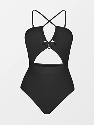 CUPSHE Women's One Piece Swimsuit Plunge Neckline Cutout Criss Cross Bathing Suit