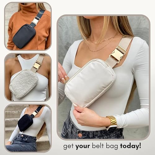 Boutique Belt Bag | Crossbody Fanny Pack for Women Fashionable Cute Mini Everywhere Bum Hip Waist Small Fashion Travel Chest Gold Accessories Adjustable Extended Strap Cream