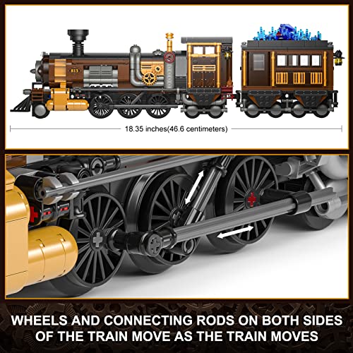 FUNWHOLE Train Lighting Building Bricks Set - Steampunk Ore Train LED Light Building Set 1056 Pieces for Adults and Teens