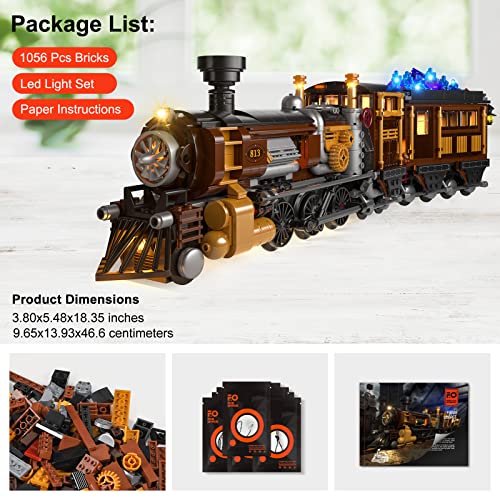 FUNWHOLE Train Lighting Building Bricks Set - Steampunk Ore Train LED Light Building Set 1056 Pieces for Adults and Teens