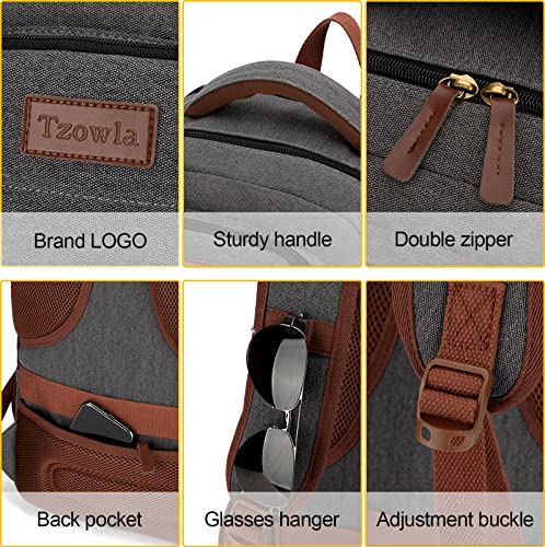 Tzowla Canvas Laptop Backpack, Bag for Men Women,Travel Work Rucksack Fits 15.6 Inch Laptop, Bookbag with USB Charging Port