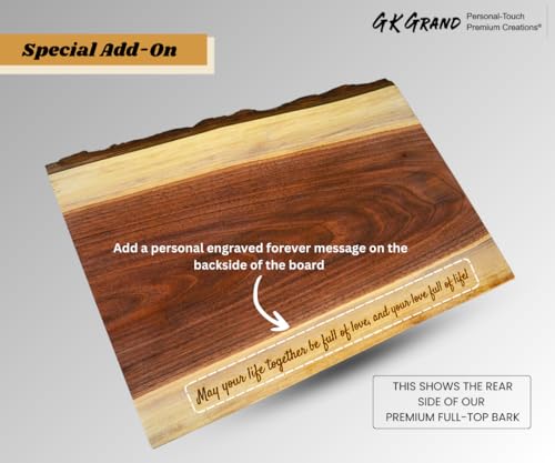 Personalized Cutting Board Wedding Gift – Walnut Live Edge Wood (6 Designs) Customized Monogramed Bride Groom Unique Engraved Rustic Display Newlywed Couple Parents Anniversary Housewarming Christmas