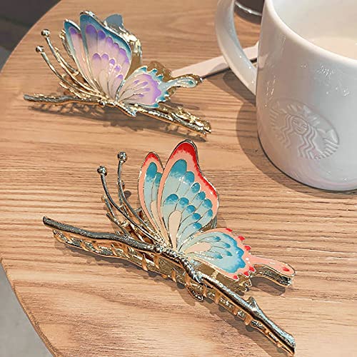 Large Non-Slip Metal Sparkly Butterfly Hair Jaw Clips for Women - Strong Hold Cute Hair Claws, Headwear Gifts (2Pcs)