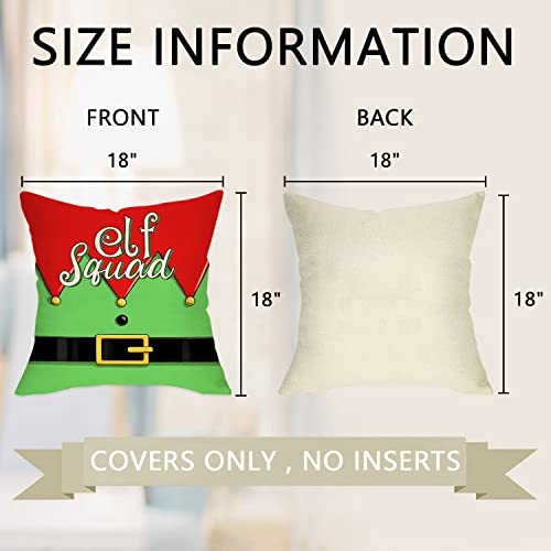 Ussap Christmas Elf Squad Decorative Throw Pillow Covers, Merry Elfin Xmas Chimney Polka Dots Gifts Home Decoration, Winter Holiday Cushion Case for Sofa Couch Decor Cotton Linen 18 x 18