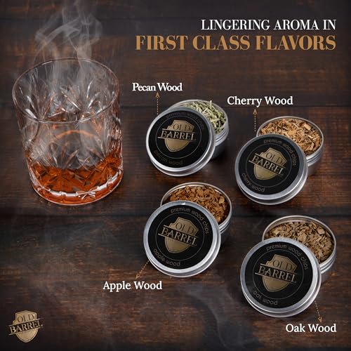 Premium Cocktail Smoker Kit with Torch-4 Wood Chips-Old Fashioned Cocktail Kit-Whiskey Smoker-Perfect Bourbon Gifts for Men Father's Day-Bourbon Smoker (Without Butane) (Large)