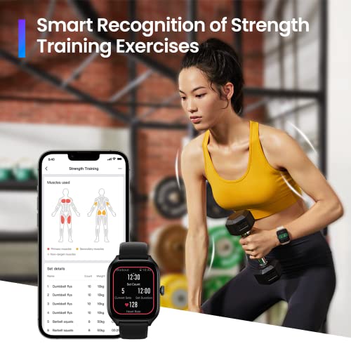 Amazfit GTS 4 Smart Watch with Step Tracking, Heart Rate & SpO2 Tracking, Alexa Built-In, Sleep Quality Monitoring, GPS, Bluetooth Calls & Text, 8-Day Battery Life, AI Fitness App & Sports Coach-Black