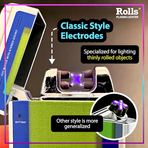 Rolls Electric Lighter - USB Rechargeable Cool Lighters - Retro Gamer Gifts for Men - Windproof Electronic Arc Lighter - Candle Lighter - Unique Gadgets - by Rolls Plasma Lighter (Blue Classic)