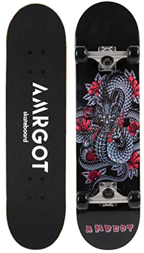 Skateboards for Beginners,31 * 8 inches Complete Skateboards for Kids,Boys,Girls and Adults,7 Layer Maple Wood,Double Kick Deck Concave Standard and Tricks Skateboard