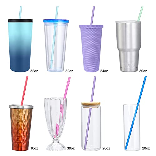 24 PCS, Reusable Straws with 4 Brushes, 10.5" Long Tritan Hard Plastic Straws, 12 Colors Translucent Replacement Drinking for 16OZ-32 OZ Tumblers, Cups, Jars, Stanley, YETI, Starbucks, BPA Free