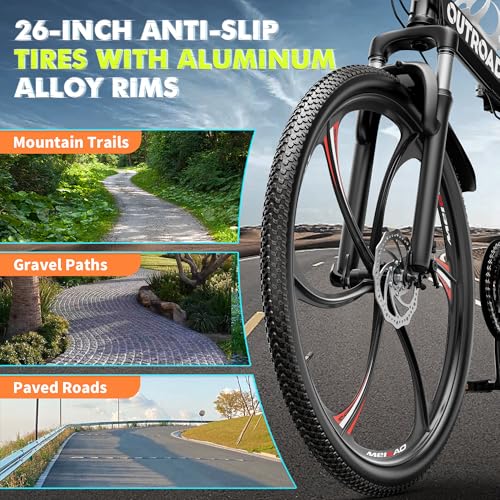 26 Inch Folding Mountain Bike, 21 Speed Full Suspension Bicycle with High-Carbon Steel, Dual Disc Brake Non-Slip Quick Release tire Folding Bicycle for Adults/Men/Women