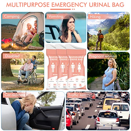 DIBBATU Disposable Urinal Bag,12 PCS 800ML Emergency Urine Bag, Unisex Urinal Bag, Portable Camping Pee Bag, Travel Urine Bags Vomit Bag for Traffic Jams, Camping, Hiking, Pregnant, Patient, Kid