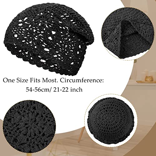 4 Pcs Crochet Slouchy Beanie Hat Fall Handmade Knit Floral Skull Cap Cotton Cutout Summer Hats for Women Lightweight Knitted