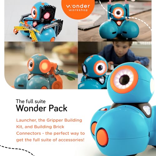 Wonder Workshop Dash Robot Wonder Pack – Coding Educational Bundle for Kids 6+ – Free STEM Apps with Instructional Videos - Launcher Toy, Sketch Kit Drawing, Gripper Building