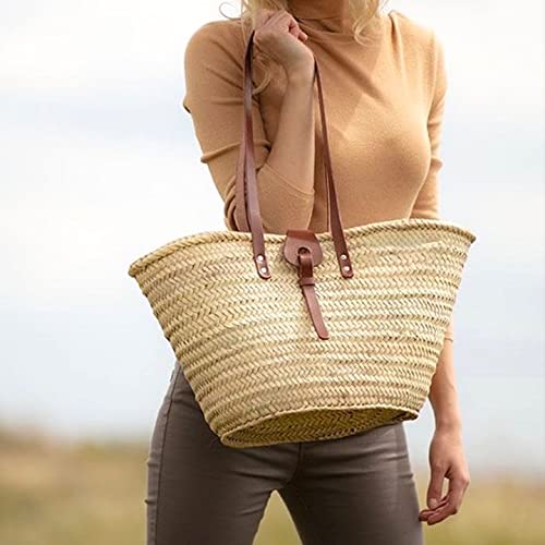 FRENCH BASKET straw bag with leather handles beach bag, straw bag, market basket, Moroccan Basket, Crossbody Bag, Summer Bag